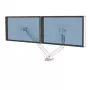 Braço duplo de monitor Fellowes Platinum Series – Suporte de monitor para dois ecrãs de 8 kg e 40 polegadas – Suporte de secretária duplo para monitor ajustável – Inclinação 45°, Rotação 180°, Giro 360°, Rotação 360°, VESA 75 x 75/100 x 100 – Branco