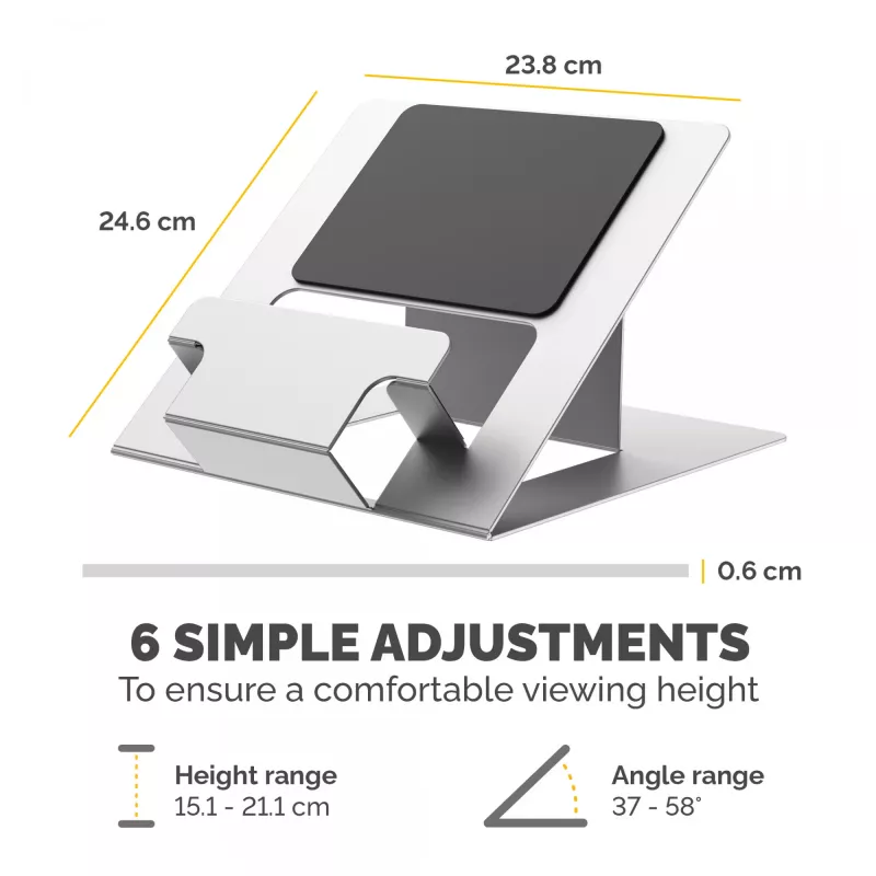 Suporte para portátil Fellowes para a secretária – Suporte para portátil ajustável Hylyft para casa e escritório – Elevação de portátil com 6 níveis de altura – tamanho máx. de ecrã 17 polegadas, peso máx. 5 kg – Prateado/Preto