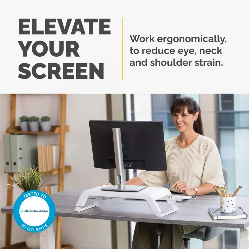 Suporte para monitor de computador Fellowes com 3 alturas ajustáveis - Elevador de monitor Hana LT - Suporte de monitor ajustável ergonómico para computador - Peso máximo 22,6 kg - branco