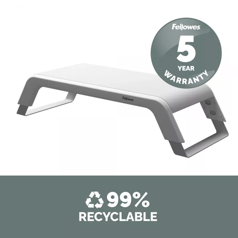 Suporte para monitor de computador Fellowes com 3 alturas ajustáveis - Elevador de monitor Hana LT - Suporte de monitor ajustável ergonómico para computador - Peso máximo 22,6 kg - branco
