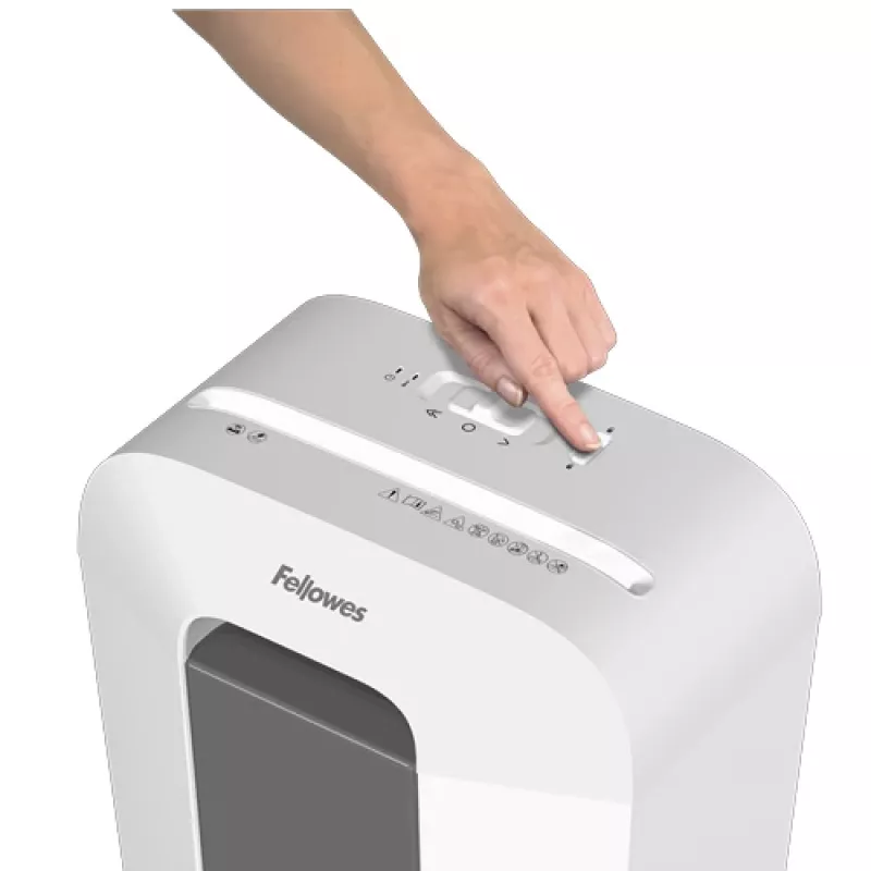 Destruidora de papel de corte em partículas Fellowes LX Series Powershred LX50 (branco) – fecho de segurança patenteado