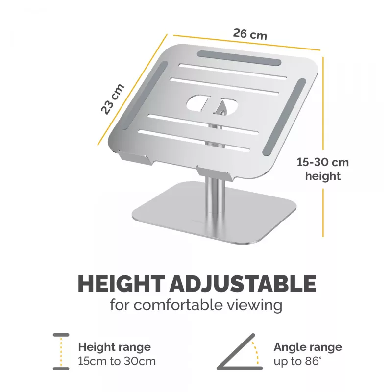 Suporte para portátil Fellowes Alumia – Suporte de secretária para portátil, tamanho máx. 15 polegadas, peso máx. 5 kg, prateado