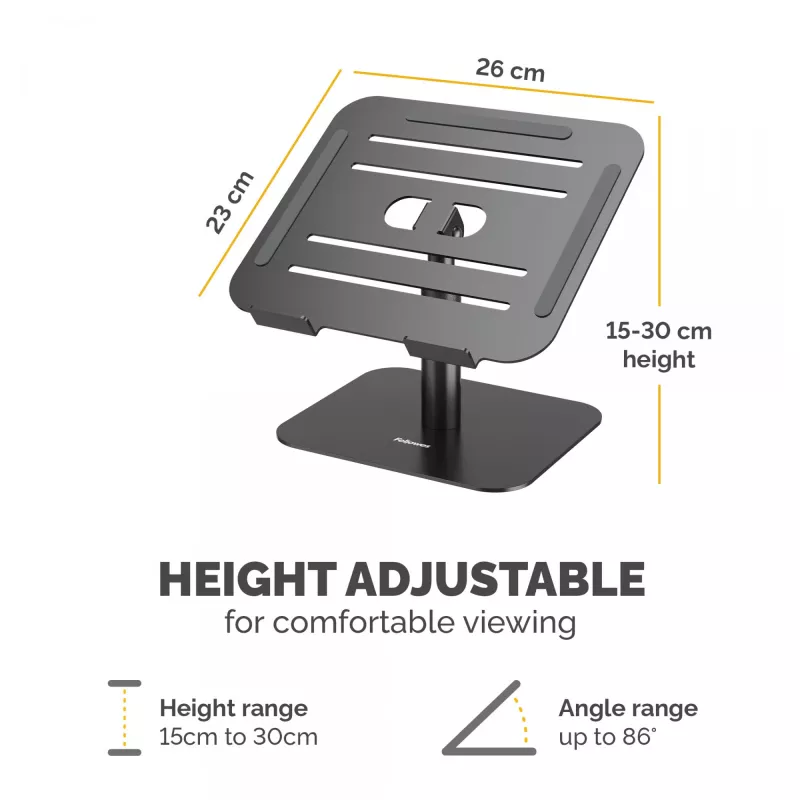 Suporte para portátil Fellowes Alumia – Suporte de secretária para portátil, tamanho máx. 15 polegadas, peso máx. 5 kg, preto
