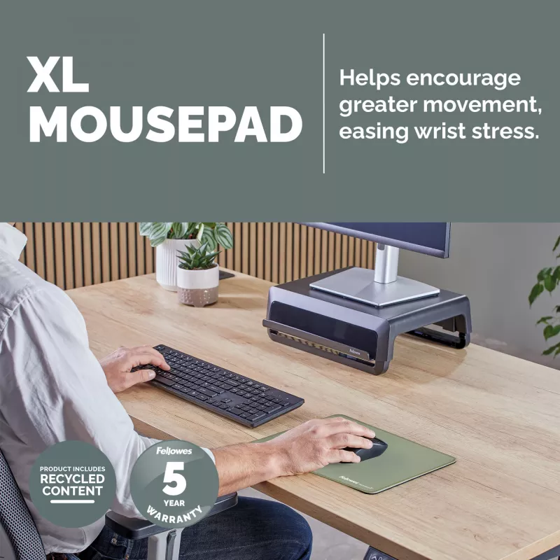 Tapete de rato Fellowes Breyta (New) XL Sage, Sage, monocromático, base antiderrapante