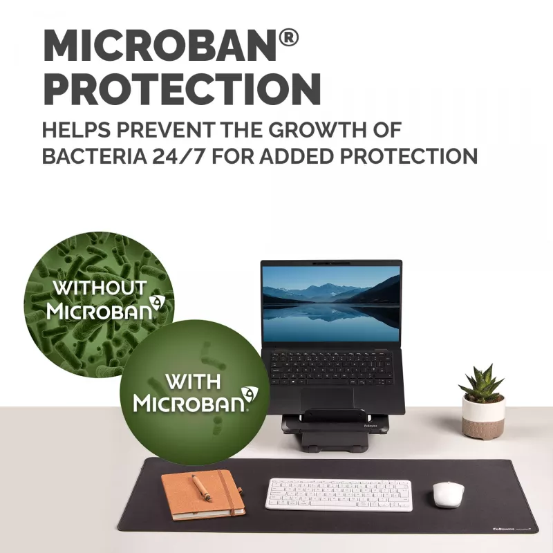 Tapete de secretária para computador Fellowes com base antiderrapante, tapete de secretária Breyta com proteção antibacteriana, preto