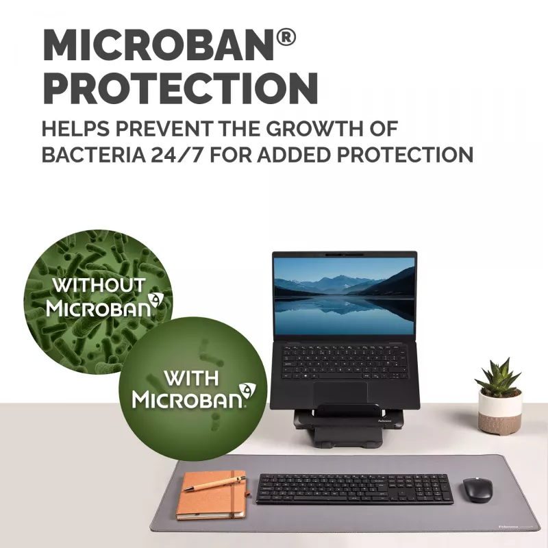 Tapete de secretária para computador Fellowes com base antiderrapante tapete de secretária Breyta com proteção antibacteriana cinzento