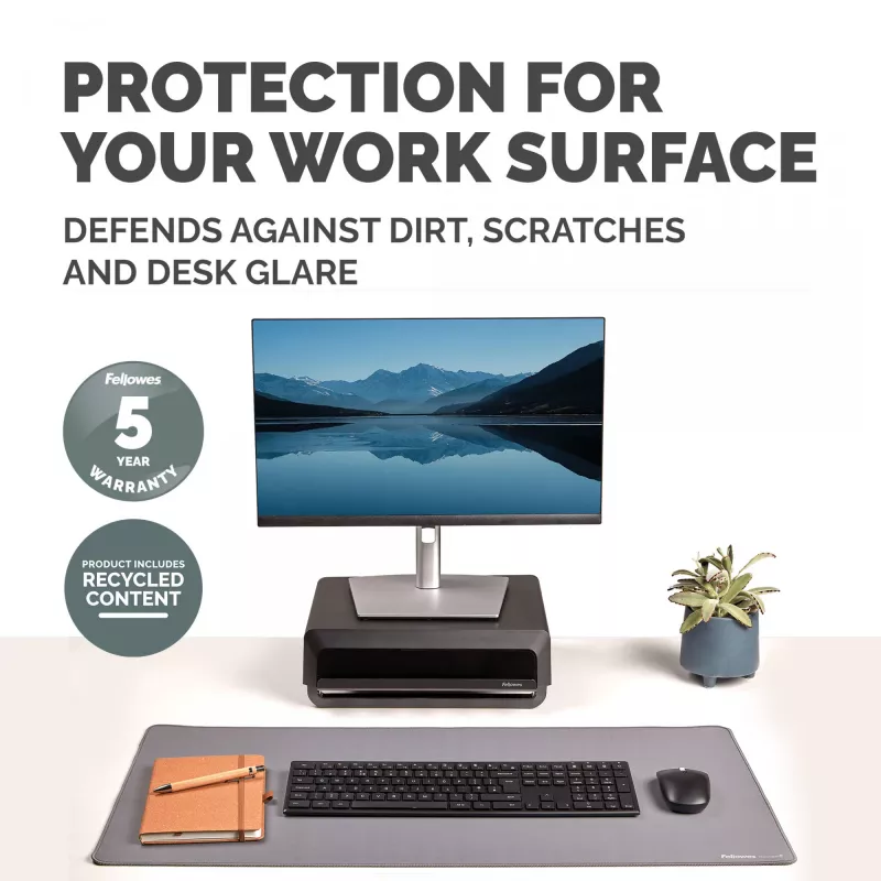 Tapete de secretária para computador Fellowes com base antiderrapante tapete de secretária Breyta com proteção antibacteriana cinzento