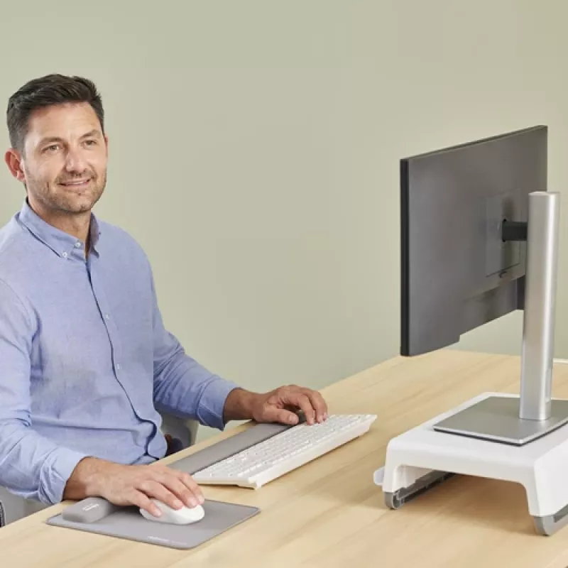 Apoio de pulso Fellowes Breyta Palm Rest com proteção antibacteriana apoio de pulso ergonómico cinzento