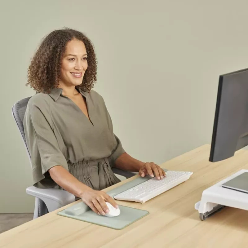 Apoio de pulso Fellowes Breyta Palm Rest com proteção antibacteriana apoio de pulso ergonómico Sage