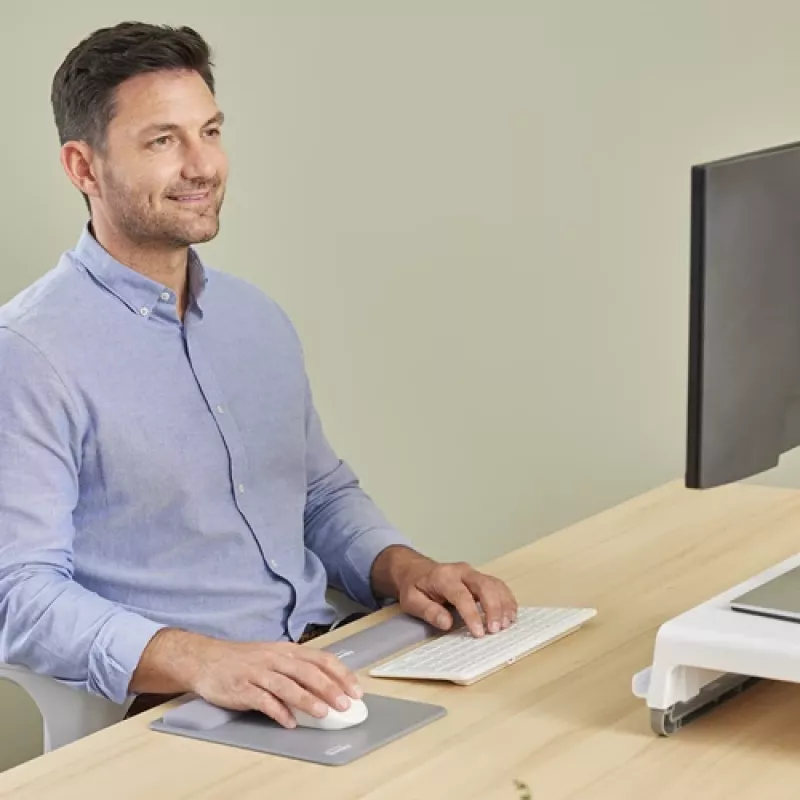 Apoio de pulso para teclado Fellowes Breyta Compact apoio de pulso para teclado com proteção antibacteriana apoio de pulso ergonómico cinzento