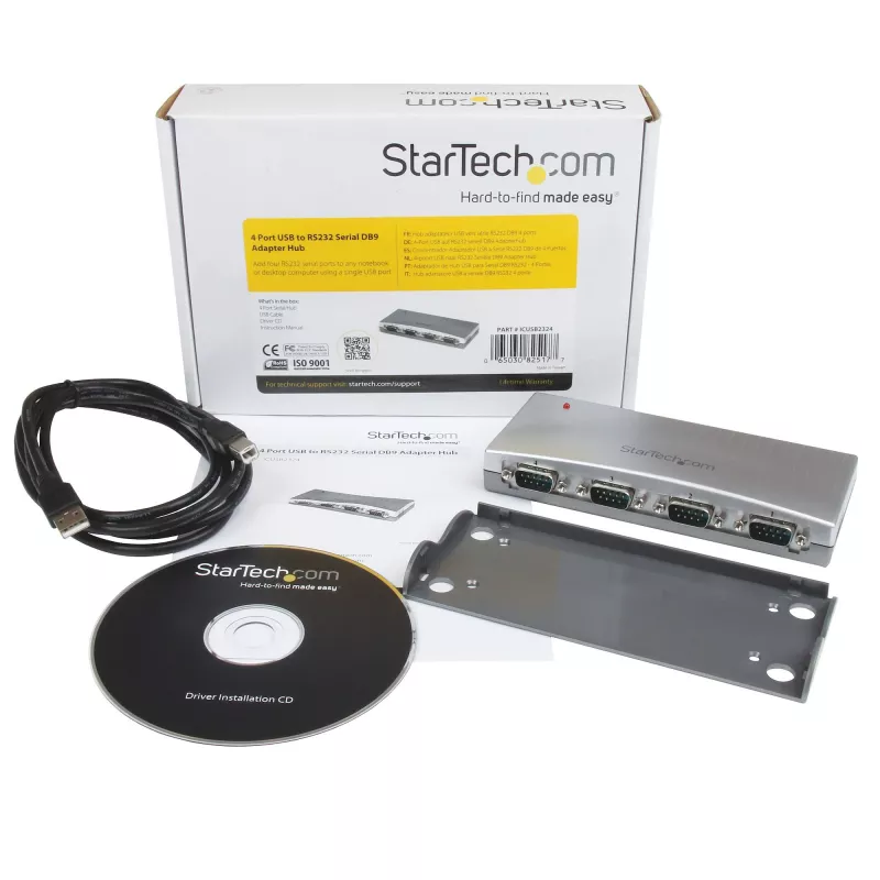StarTech.com Hub adaptador USB para RS232 Serial DB9 de 4 portas, USB, Serial, Prateado, Plástico, CE, FCC, RoHS, 1 W