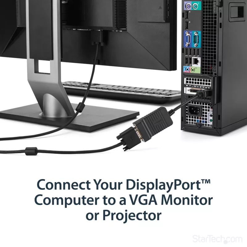 StarTech.com Adaptador DisplayPort para VGA – conversor ativo DP para VGA – vídeo 1080p – durável – adaptador de cabo DP/DP++ para monitor VGA – DP 1.2 para VGA – ficha DP com encaixe