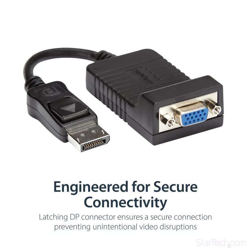 StarTech.com Adaptador DisplayPort para VGA – conversor ativo DP para VGA – vídeo 1080p – durável – adaptador de cabo DP/DP++ para monitor VGA – DP 1.2 para VGA – ficha DP com encaixe