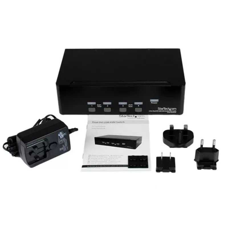 StarTech.com Switch KVM USB Dual-DVI de 4 portas com áudio e hub USB 2.0