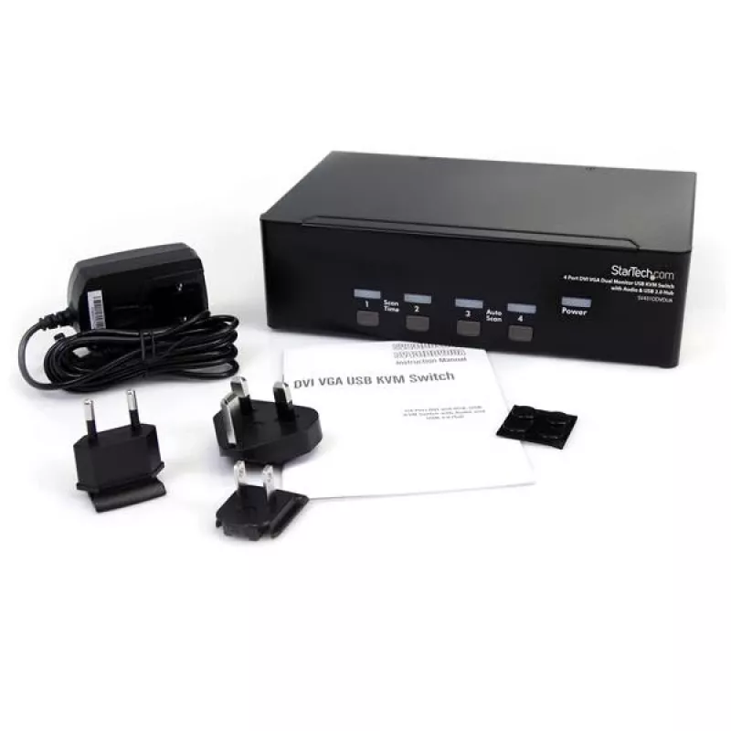 StarTech.com Switch KVM DVI VGA Dual-Monitor USB de 4 portas com áudio e hub USB 2.0