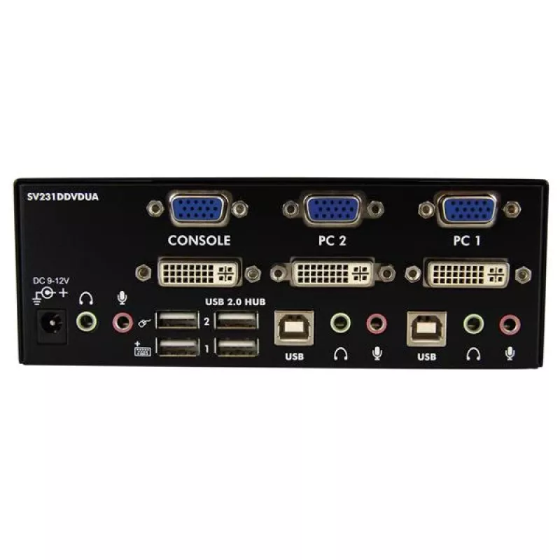 StarTech.com Switch KVM DVI VGA Dual Monitor USB de 2 portas com áudio e hub USB 2.0