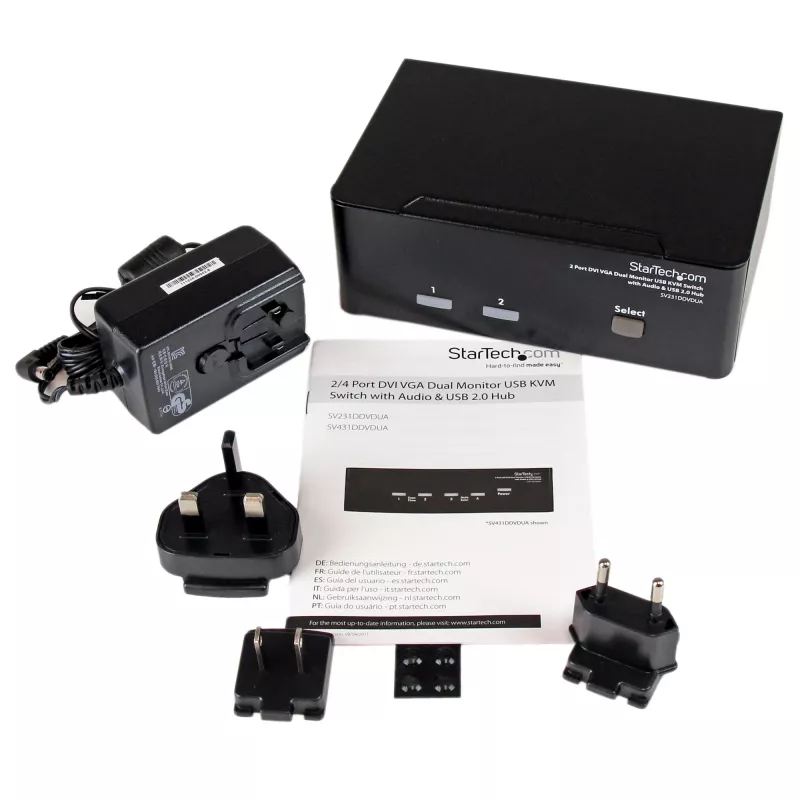 StarTech.com Switch KVM DVI VGA Dual Monitor USB de 2 portas com áudio e hub USB 2.0