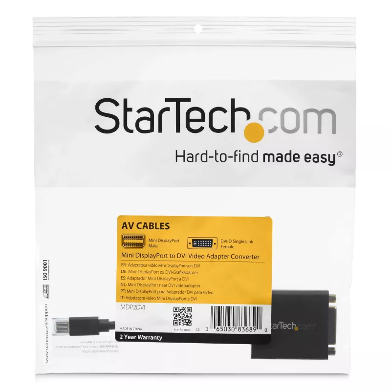 StarTech.com Adaptador Mini DisplayPort para DVI - Conversor Mini DP para DVI-D - Vídeo 1080p - Certificado VESA - Mac/PC mDP ou Thunderbolt 1/2 para monitor DVI - Dongle mDP 1.2 para DVI Single-Link