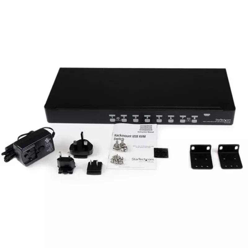 StarTech.com Switch KVM USB para rack 1U de 8 portas com OSD, 1920 x 1440 píxeis, montagem em rack, 1U, Preto
