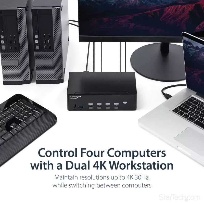 StarTech.com comutador KVM HDMI de 4 portas – 4K 30Hz – duplo ecrã