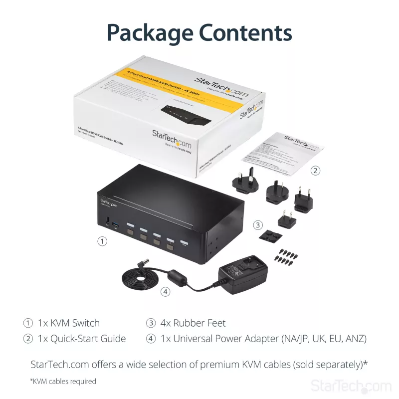 StarTech.com comutador KVM HDMI de 4 portas – 4K 30Hz – duplo ecrã