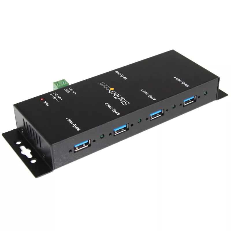 StarTech.com hub USB 3.0 industrial de 4 portas com proteção ESD~hub USB 3.0 de 4 portas - 5Gbps - hub USB-A industrial em metal - hub de dados USB para montagem na parede ou secretária - hub de expansão USB em conformidade TAA