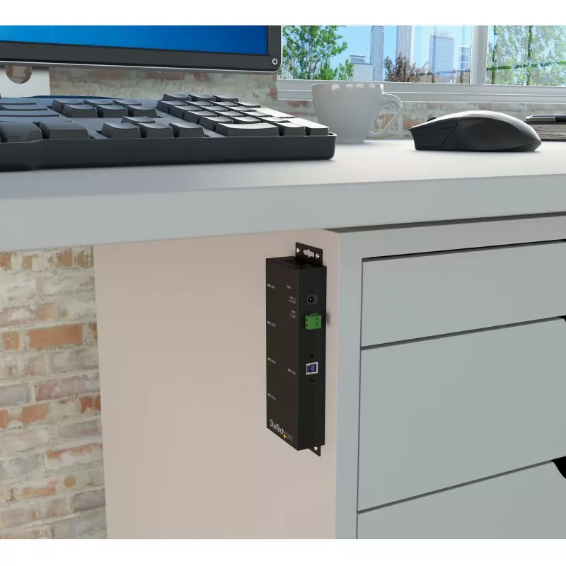 StarTech.com hub USB 3.0 industrial de 4 portas com proteção ESD~hub USB 3.0 de 4 portas - 5Gbps - hub USB-A industrial em metal - hub de dados USB para montagem na parede ou secretária - hub de expansão USB em conformidade TAA