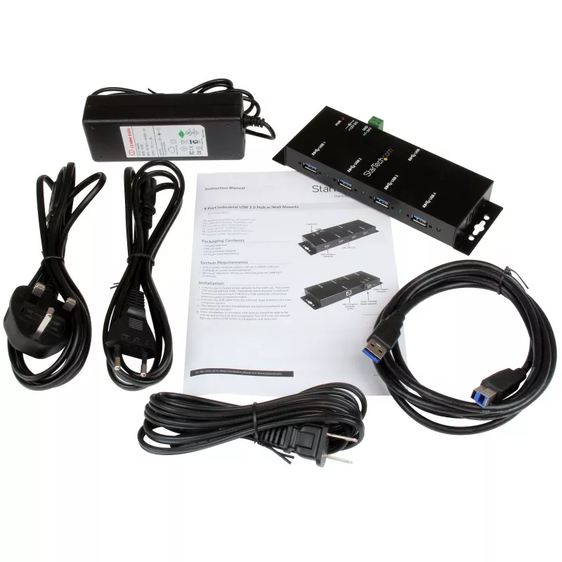 StarTech.com hub USB 3.0 industrial de 4 portas com proteção ESD~hub USB 3.0 de 4 portas - 5Gbps - hub USB-A industrial em metal - hub de dados USB para montagem na parede ou secretária - hub de expansão USB em conformidade TAA