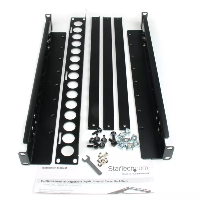 StarTech.com calhas universais para rack de servidor 1U, calhas de montagem com profundidade ajustável para servidor, calhas de montagem para rack de 19 polegadas