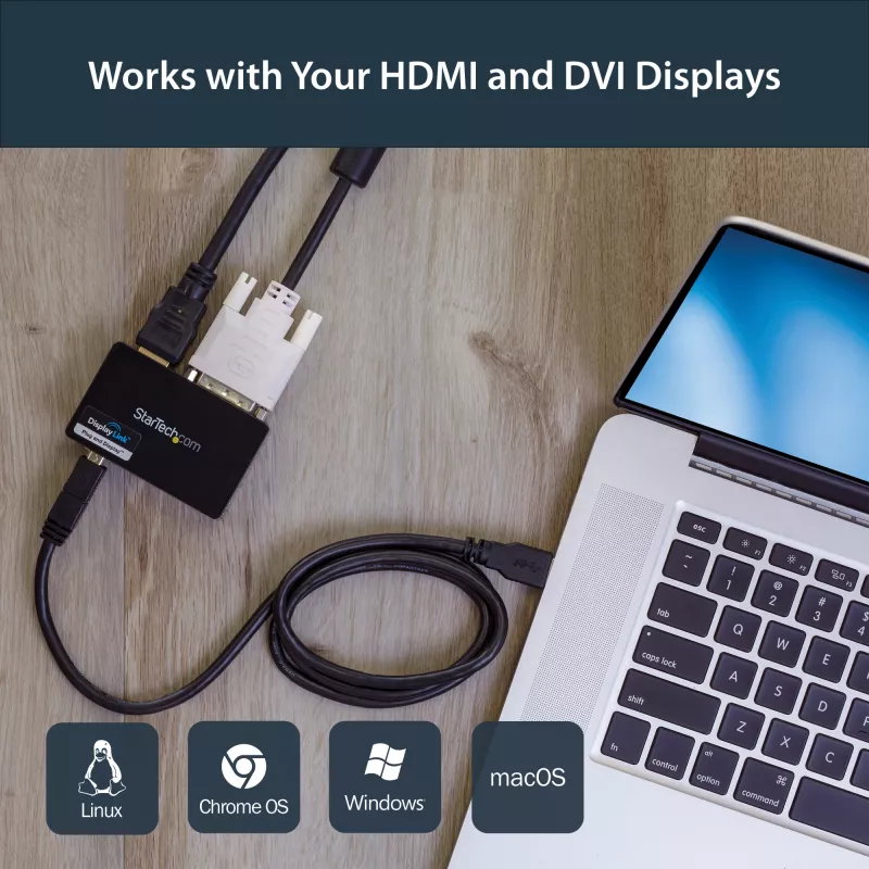 StarTech.com Adaptador USB 3.0 para HDMI / DVI - 2048 x 1152, 3.2 Gen 1 (3.1 Gen 1), USB Type-B, saída DVI, saída HDMI, 2048 x 1152 píxeis