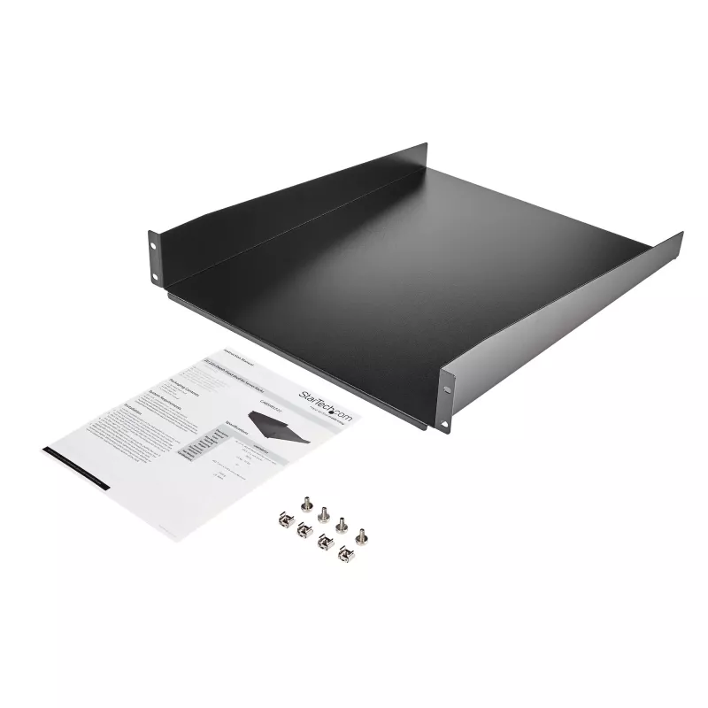 StarTech.com Prateleira de rack para servidor 2U – Prateleira de montagem em rack extensível universal para rack e armário de equipamento de rede de 19 polegadas – Aço de alta resistência – Capacidade de carga 22,6 kg – Bandeja de 22 polegadas de profundidade, preto