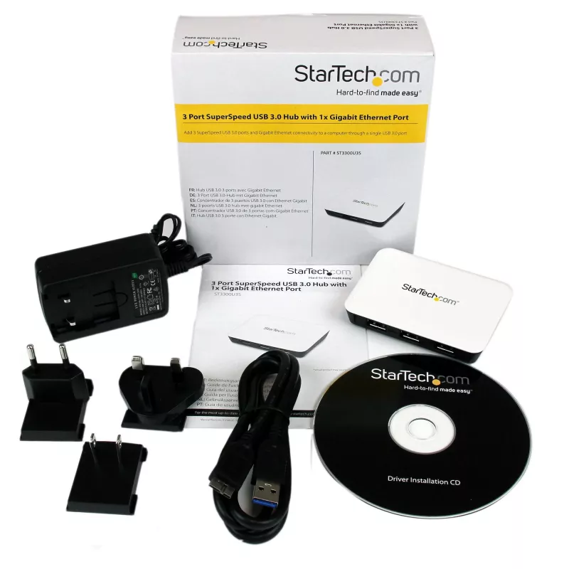 StarTech.com Adaptador de rede USB 3.0 para Gigabit Ethernet NIC com hub de 3 portas – branco