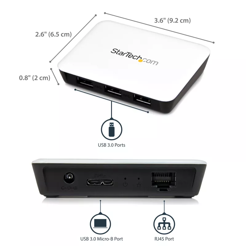 StarTech.com Adaptador de rede USB 3.0 para Gigabit Ethernet NIC com hub de 3 portas – branco