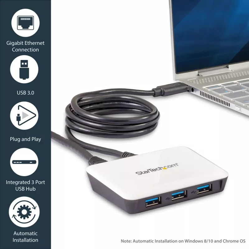 StarTech.com Adaptador de rede USB 3.0 para Gigabit Ethernet NIC com hub de 3 portas – branco