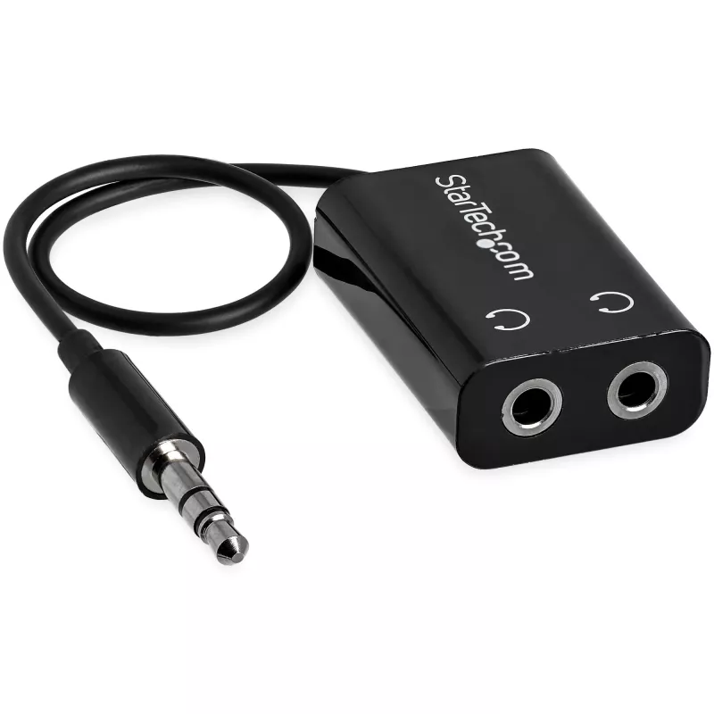 StarTech.com Adaptador de cabo divisor de auscultadores mini jack fino preto – ficha de 3,5 mm para 2x conector fêmea de 3,5 mm