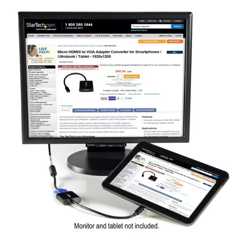 StarTech.com Adaptador conversor Micro HDMI para VGA para smartphones / ultrabooks / tablets – 1920x1080