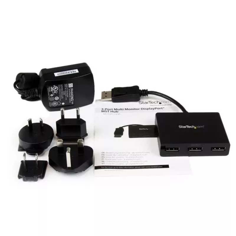 StarTech.com Adaptador multi-monitor de 3 portas – Hub MST DisplayPort 1.2 para Dual 4K 30 Hz e 1x 1080p – Divisor de vídeo para modo de ambiente de trabalho expandido apenas em PCs Windows – DP para 3x monitores DP