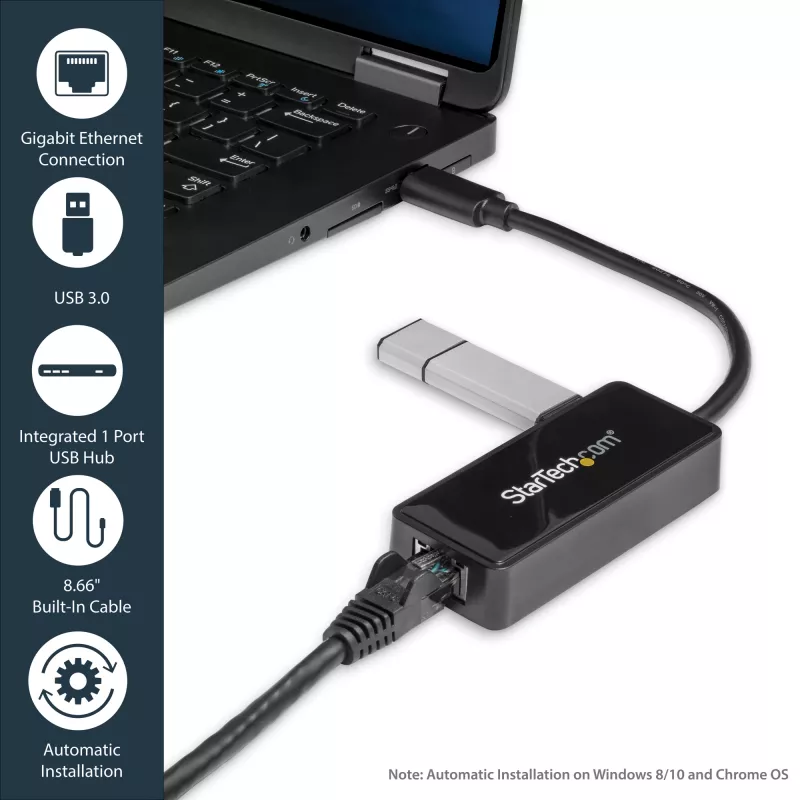 StarTech.com Adaptador USB 3.0 para Gigabit Ethernet NIC com porta USB – preto