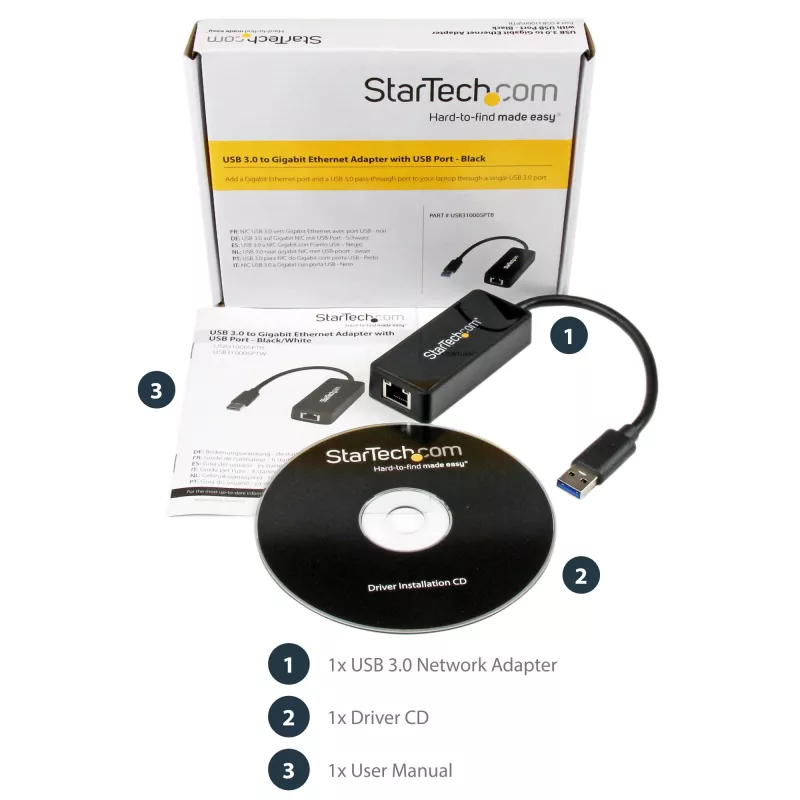 StarTech.com Adaptador USB 3.0 para Gigabit Ethernet NIC com porta USB – preto