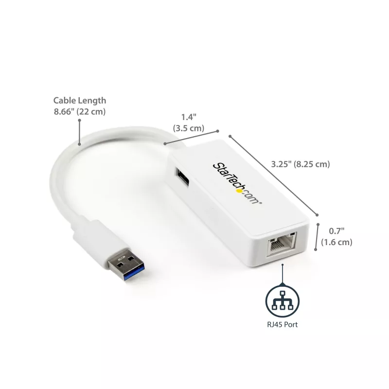 StarTech.com Adaptador USB 3.0 para Gigabit Ethernet NIC com porta USB – branco
