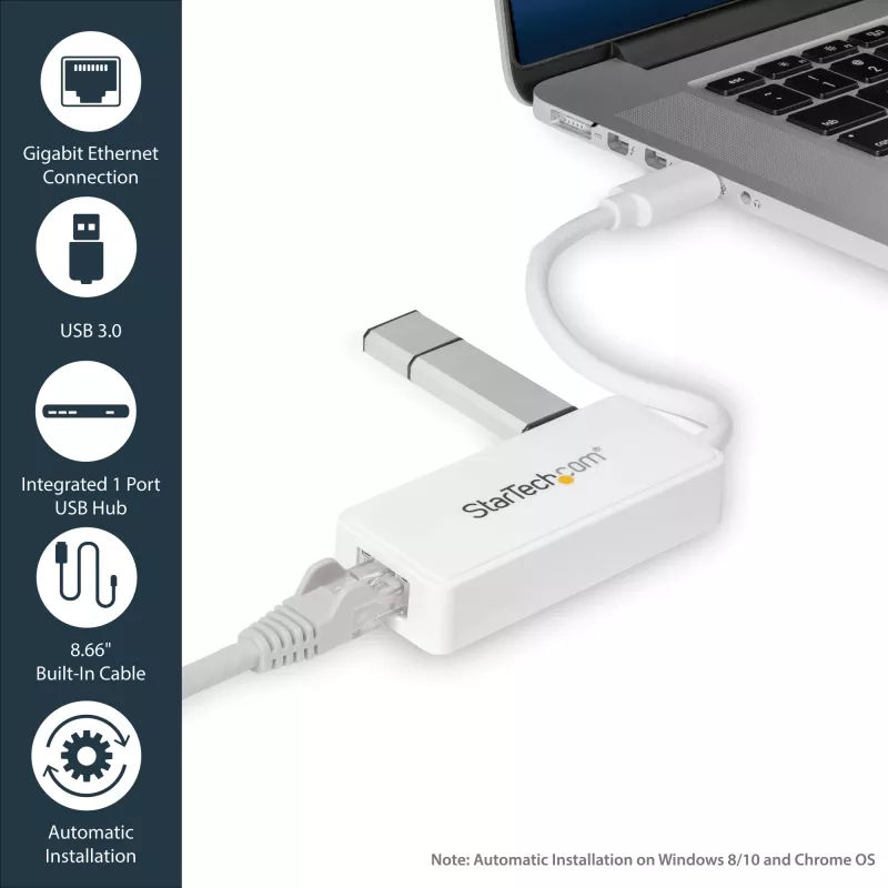 StarTech.com Adaptador USB 3.0 para Gigabit Ethernet NIC com porta USB – branco