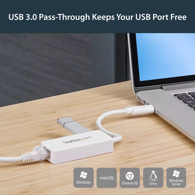 StarTech.com Adaptador USB 3.0 para Gigabit Ethernet NIC com porta USB – branco