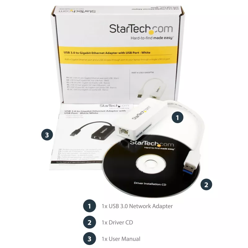 StarTech.com Adaptador USB 3.0 para Gigabit Ethernet NIC com porta USB – branco