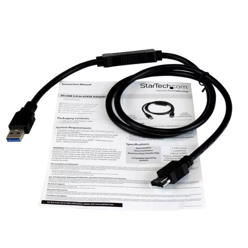 StarTech.com Cabo adaptador USB 3.0 para HDD / SSD / ODD eSATA – Cabo adaptador de disco eSATA para USB 3.0 de 0,9 m – SATA 6 Gbit/s