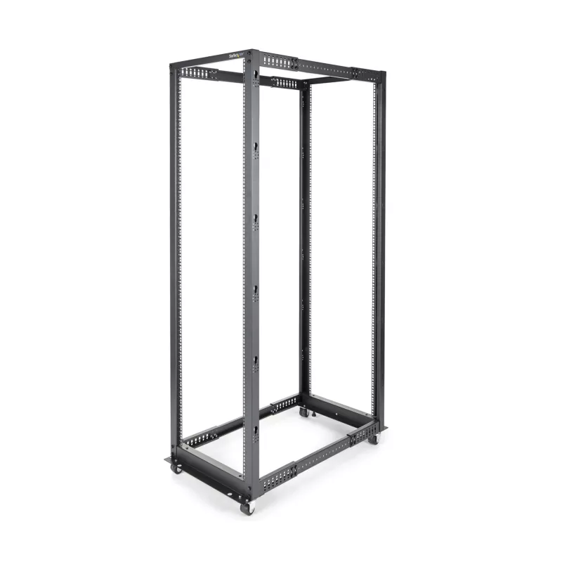 Rack de servidor móvel open-frame de 4 postes 42U StarTech.com, rack de rede de 19 polegadas de quatro postes com rodas, rack móvel com profundidade ajustável para equipamento de computador/AV/dados/IT – rodas, pés niveladores ou montagem no chão