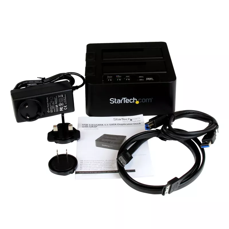 Duplicador de discos rígidos de baía dupla StarTech.com, clonador/copiador autónomo USB 3.0 (5 Gbit/s) / eSATA para HDD/SSD SATA III de 2,5/3,5 polegadas, docking station para disco rígido, clonador de discos rígidos