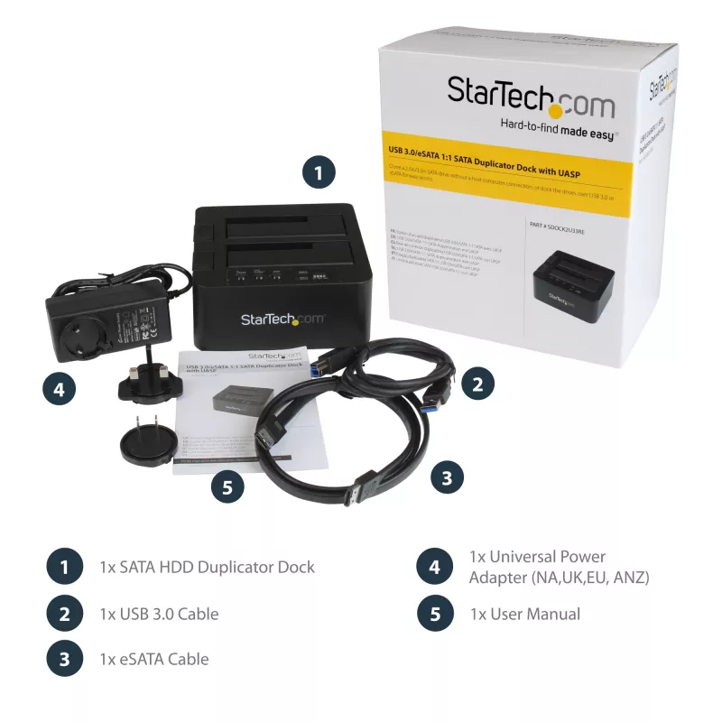 Duplicador de discos rígidos de baía dupla StarTech.com, clonador/copiador autónomo USB 3.0 (5 Gbit/s) / eSATA para HDD/SSD SATA III de 2,5/3,5 polegadas, docking station para disco rígido, clonador de discos rígidos