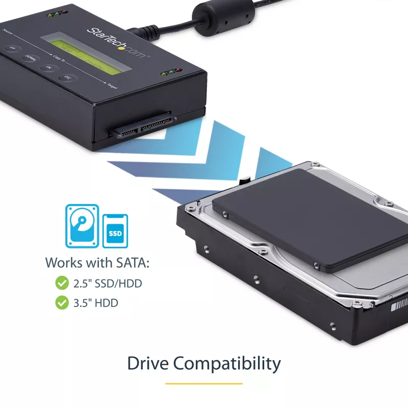 Duplicador de discos rígidos autónomo 1:1 StarTech.com com gestor de imagens de disco para backup e recuperação, armazenar várias imagens de disco numa unidade SATA de 2,5/3,5 polegadas, clonador HDD/SSD, não requer PC