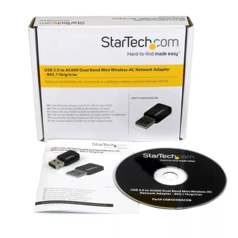 Adaptador de rede Wireless-AC Mini Dual-Band AC600 USB 2.0 StarTech.com - Adaptador Wi-Fi 1T1R 802.11ac