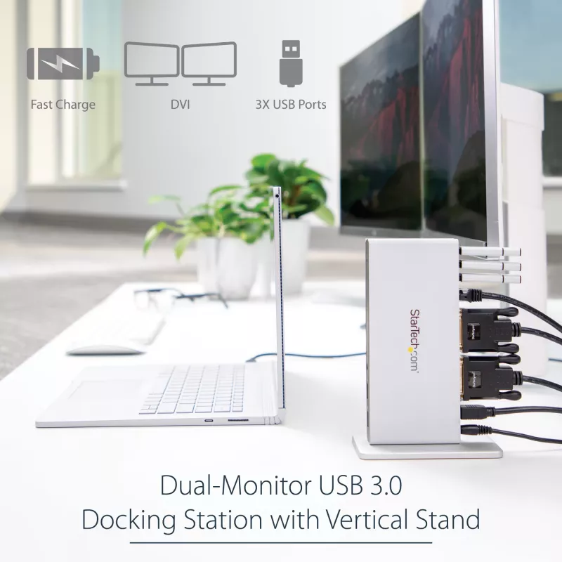 Docking station USB 3.0 para monitor duplo StarTech.com com DVI e suporte vertical